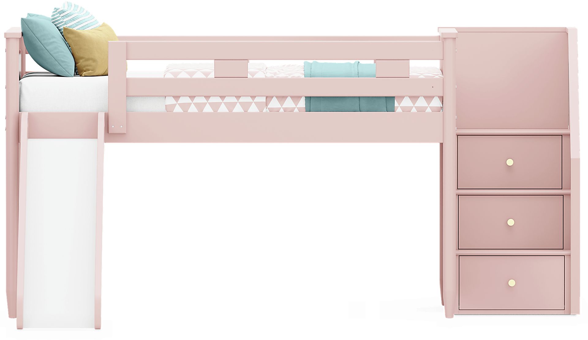 Kids Modern Colors Pink Full Step Loft with Slide - Image 2