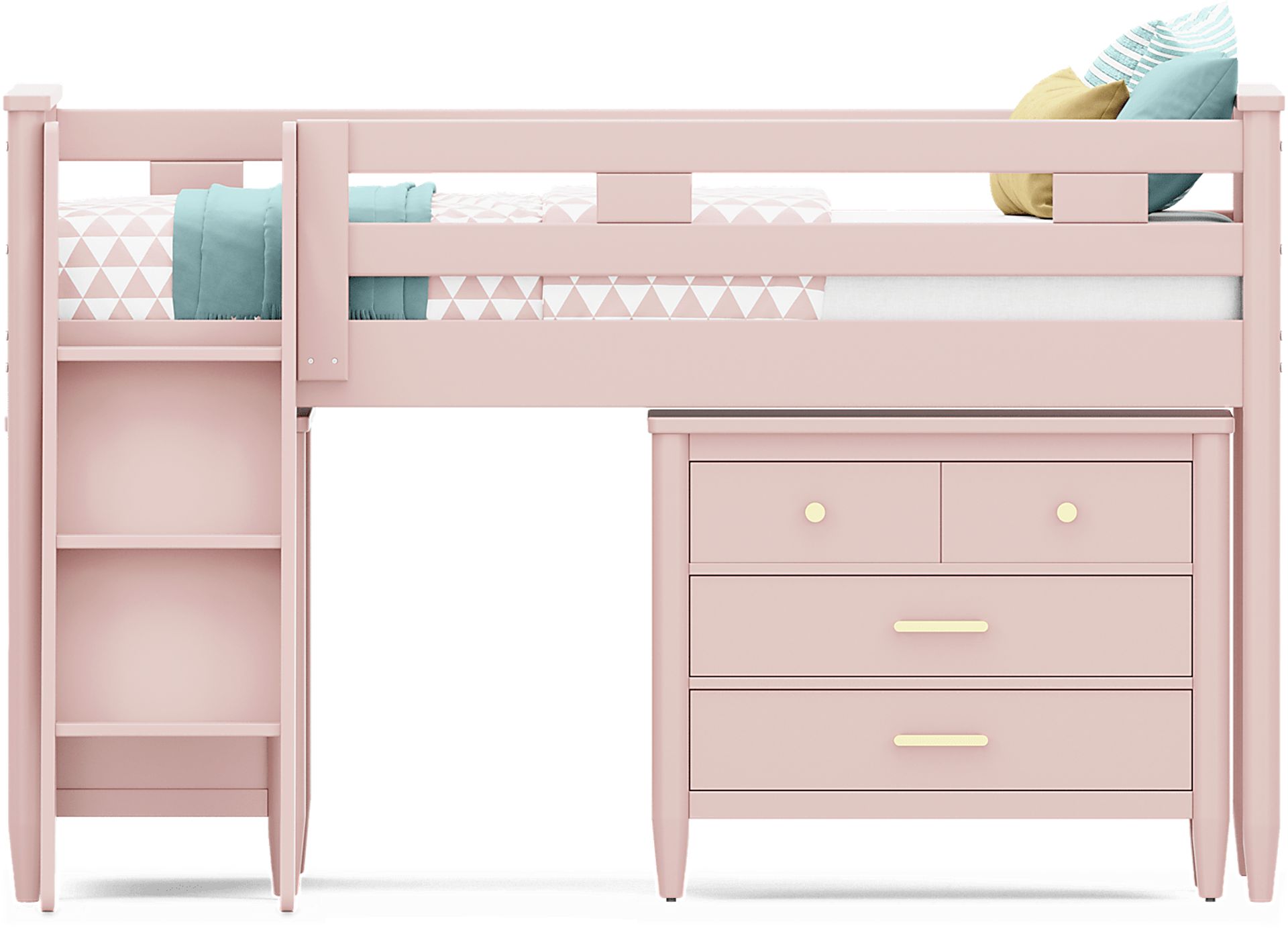 Kids Modern Colors Pink Twin Loft with Loft Chest and Bookcase - Image 2