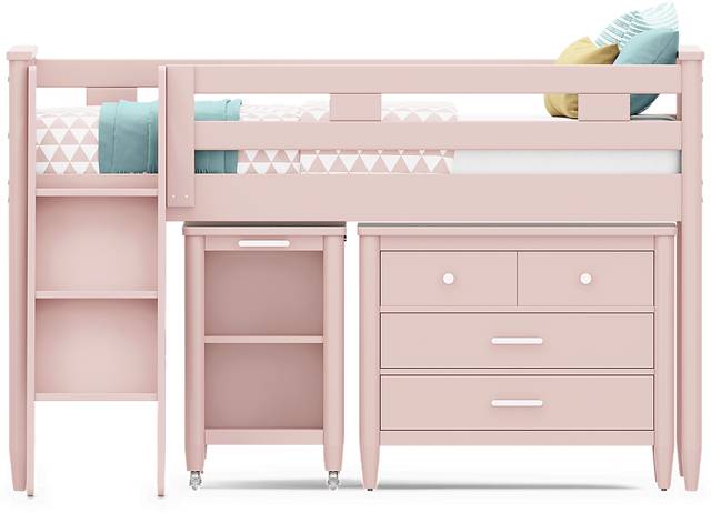 Kids Modern Colors Pink Twin Loft with Loft Chest and Desk - Thumbnail - Image 2