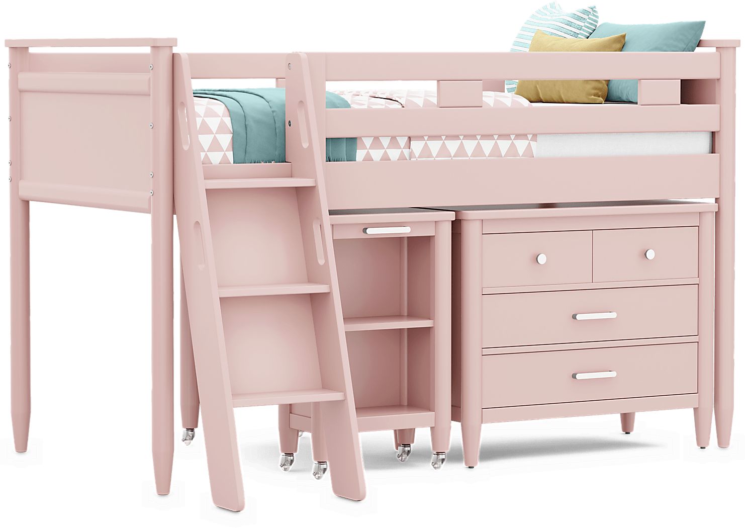 Kids Modern Colors Pink Twin Loft with Loft Chest and Desk