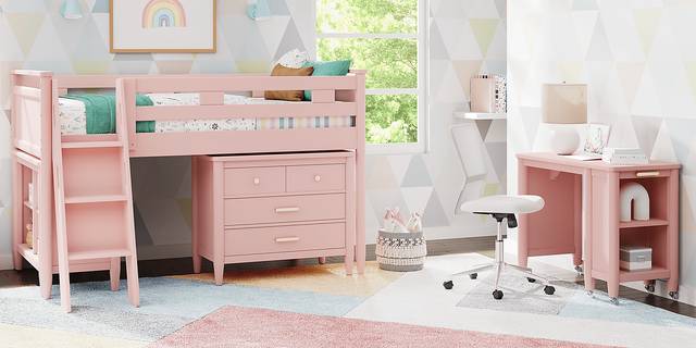 Kids Modern Colors Pink Twin Loft with Loft Chest, Bookcase and Desk - Thumbnail - Image 3