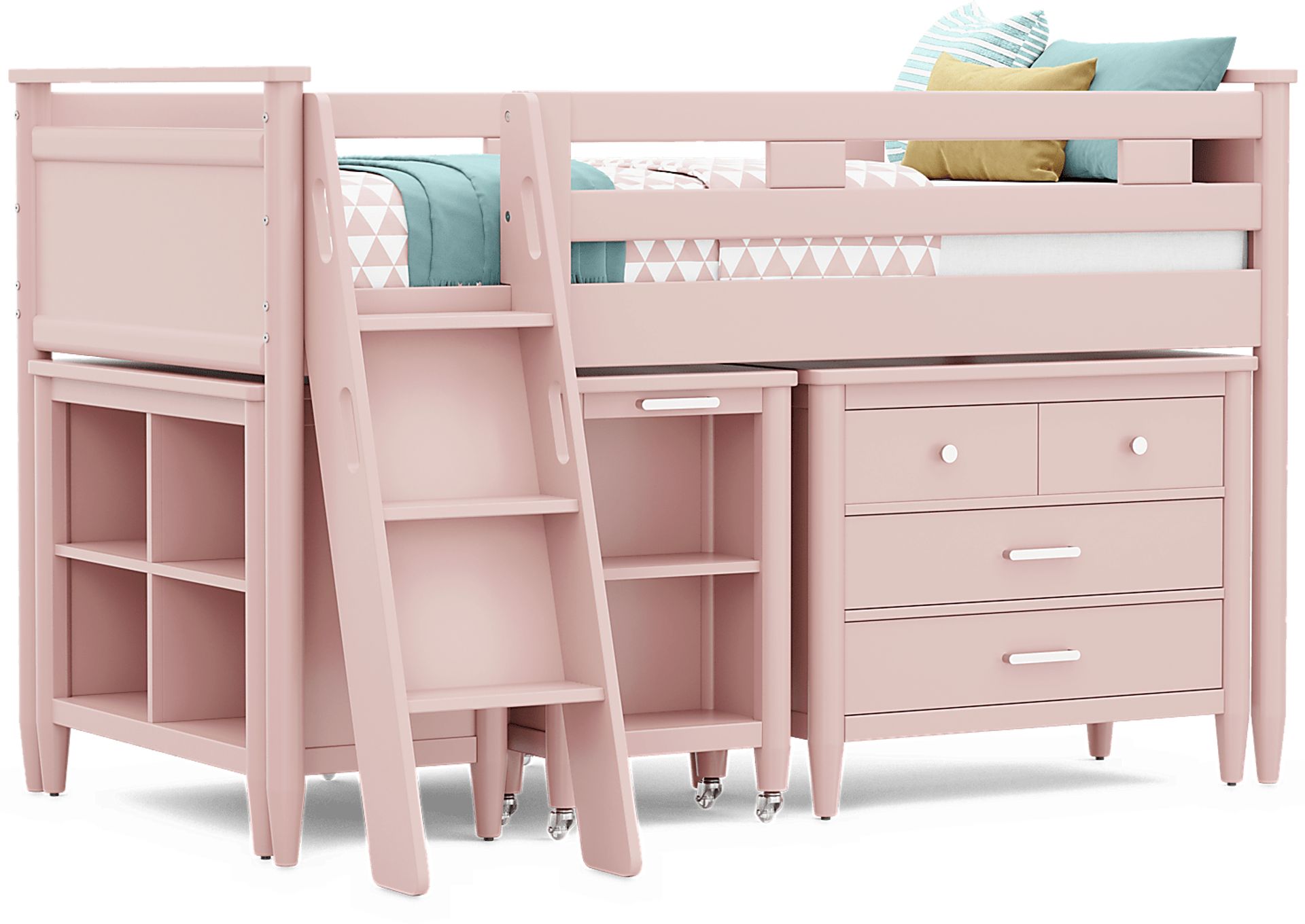 Kids Modern Colors Pink Twin Loft with Loft Chest, Bookcase and Desk - Image 1