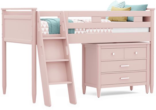 Kids Modern Colors Pink Twin Loft with Loft Chest