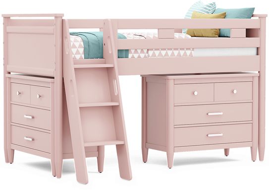 Kids Modern Colors Pink Twin Loft with Loft Chests