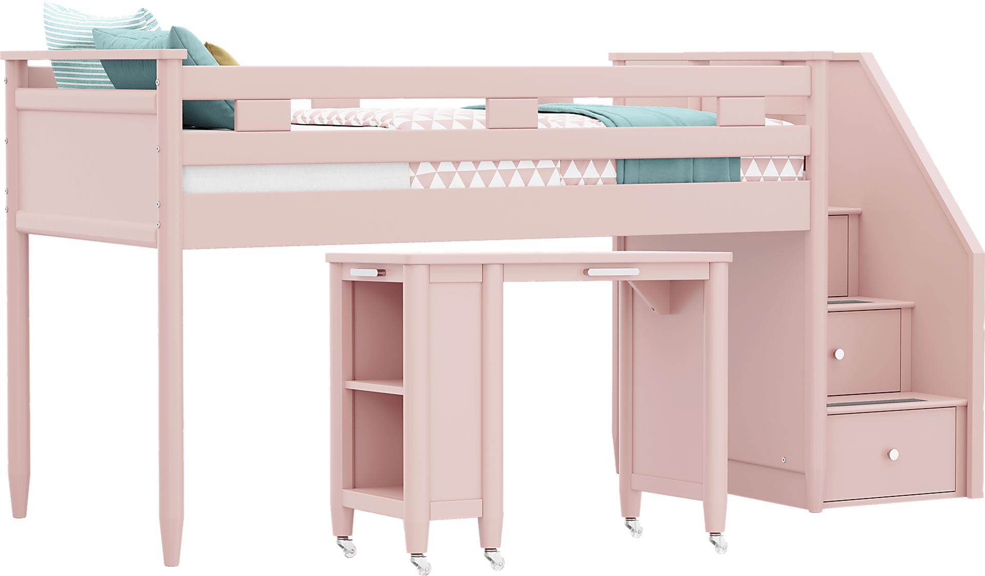 Kids Modern Colors Pink Twin Step Loft with Desk