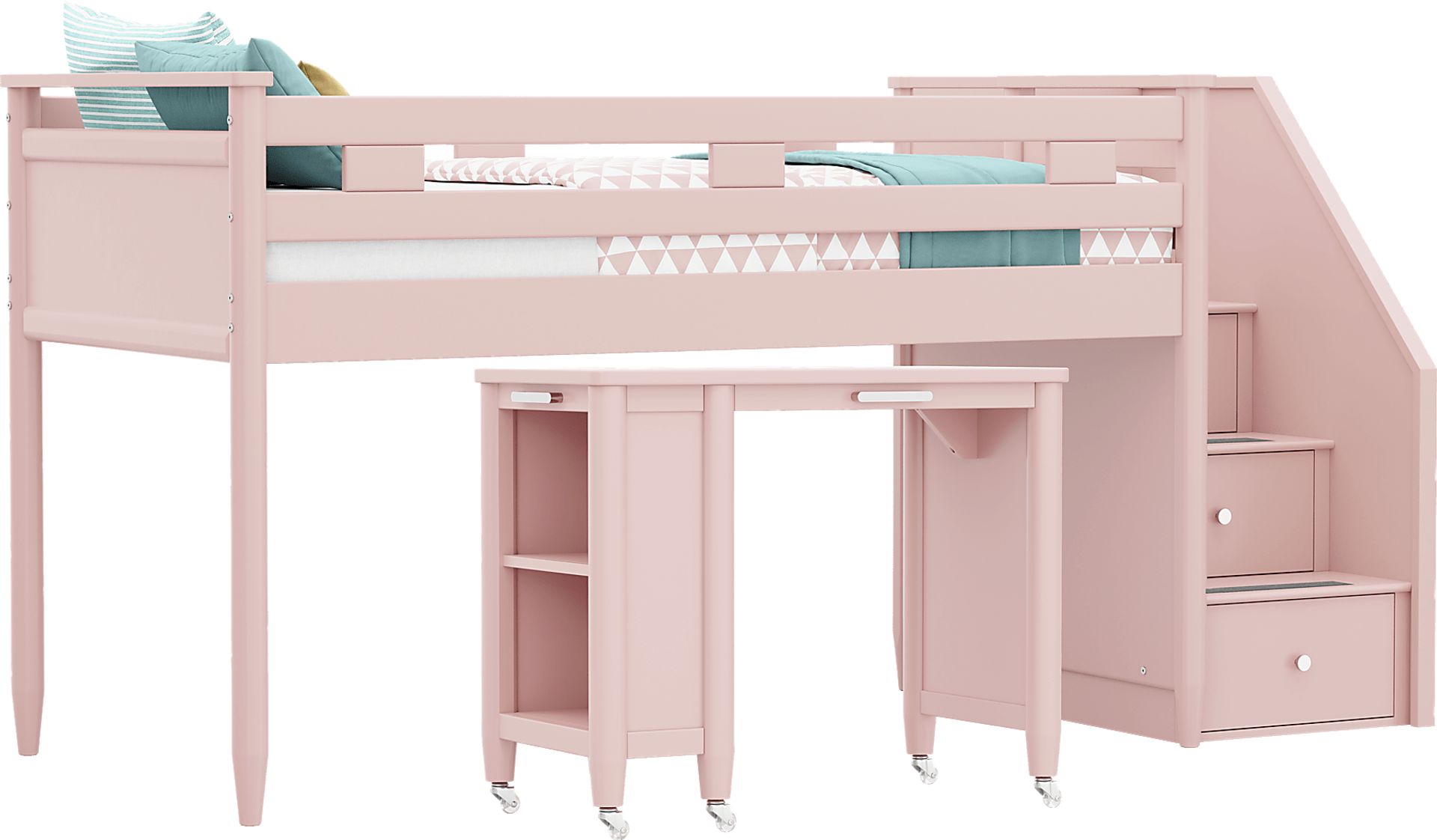 Kids Modern Colors Pink Twin Step Loft with Desk - Image 1