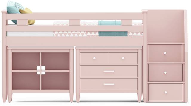Kids Modern Colors Pink Twin Step Loft with Loft Chest and Bookcase - Thumbnail - Image 3