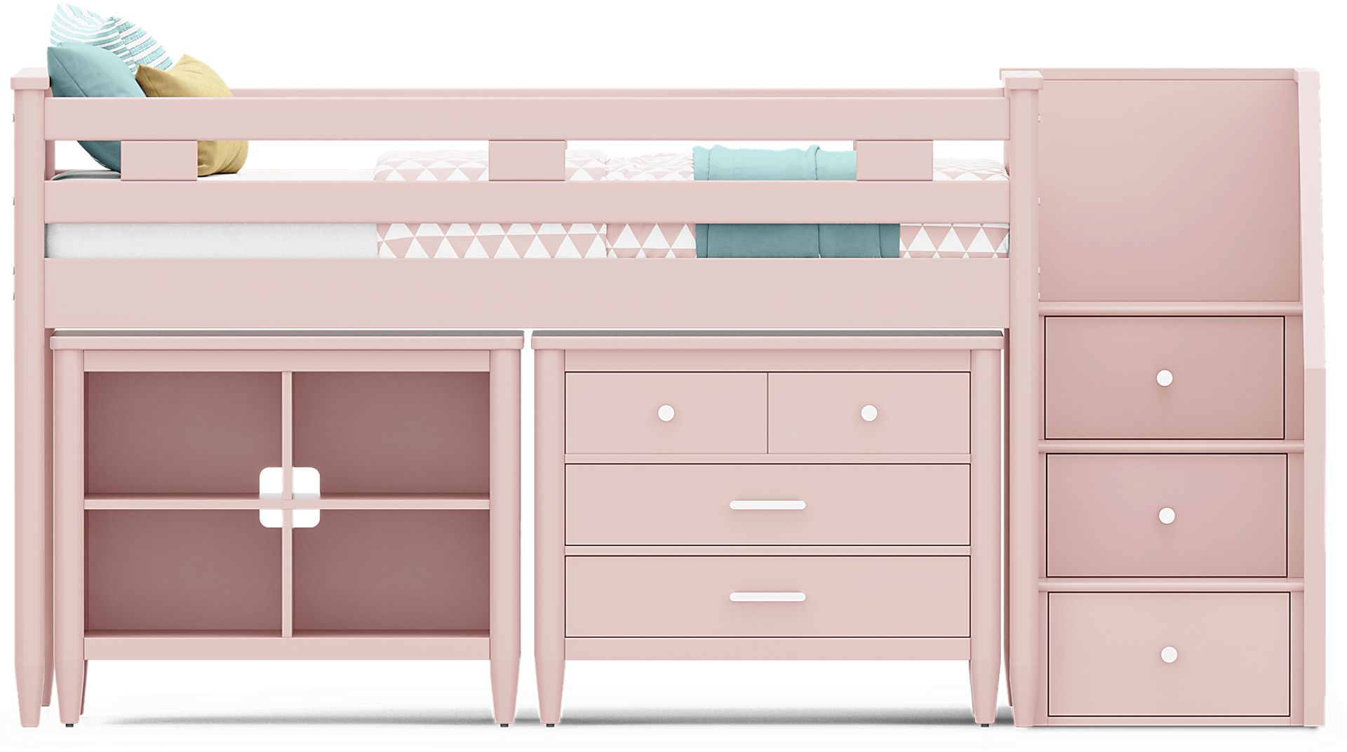 Kids Modern Colors Pink Twin Step Loft with Loft Chest and Bookcase - Image 3