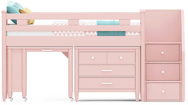 Kids Modern Colors Pink Twin Step Loft with Loft Chest and Desk - Thumbnail - Image 2