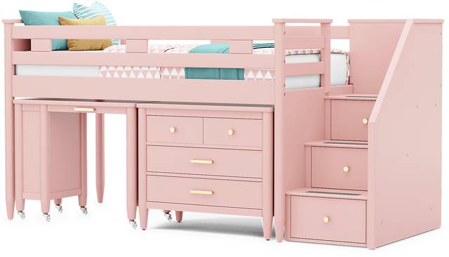Kids Modern Colors Pink Twin Step Loft with Loft Chest and Desk - Thumbnail - Image 3