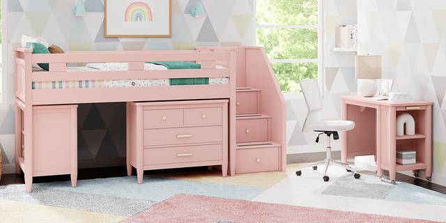 Kids Modern Colors Pink Twin Step Loft with Loft Chest, Bookcase and Desk - Thumbnail - Image 3