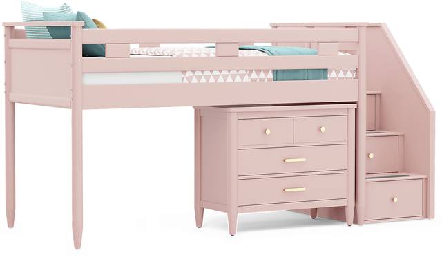 Kids Modern Colors Pink Twin Step Loft with Loft Chest - Thumbnail - Image 2