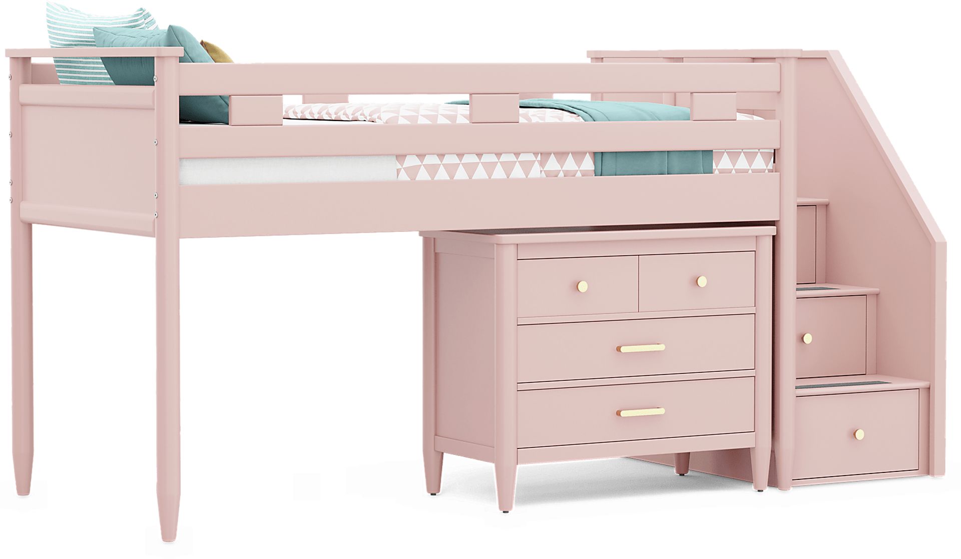 Kids Modern Colors Pink Twin Step Loft with Loft Chest - Image 2