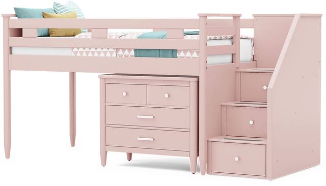 Kids Modern Colors Pink Twin Step Loft with Loft Chest - Thumbnail - Image 1