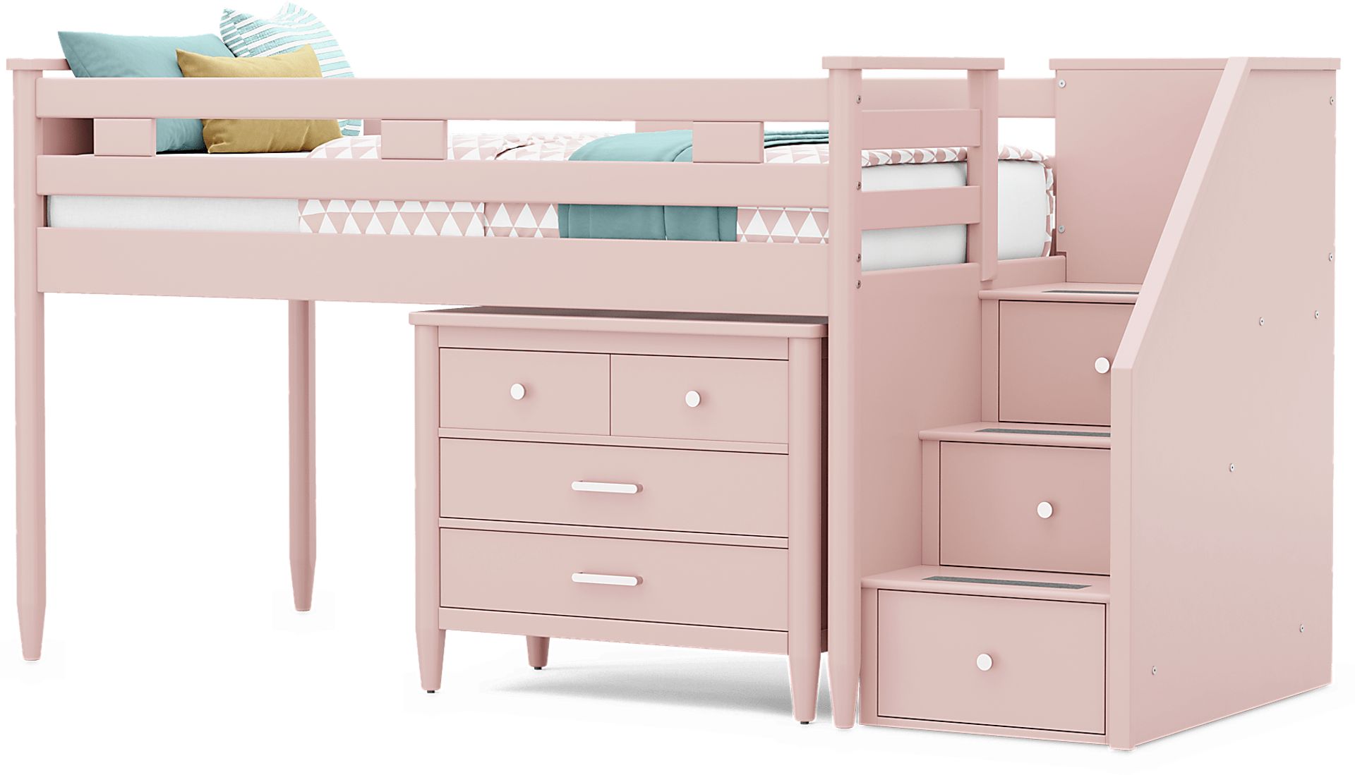 Kids Modern Colors Pink Twin Step Loft with Loft Chest - Image 1
