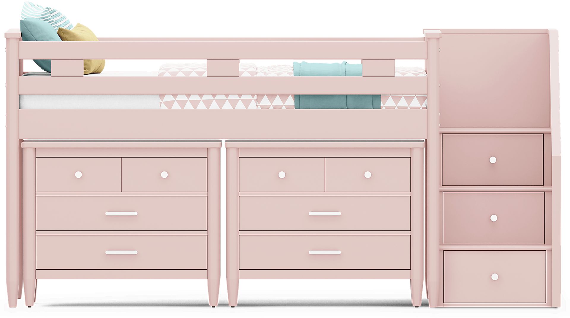 Kids Modern Colors Pink Twin Step Loft with Loft Chests - Image 3