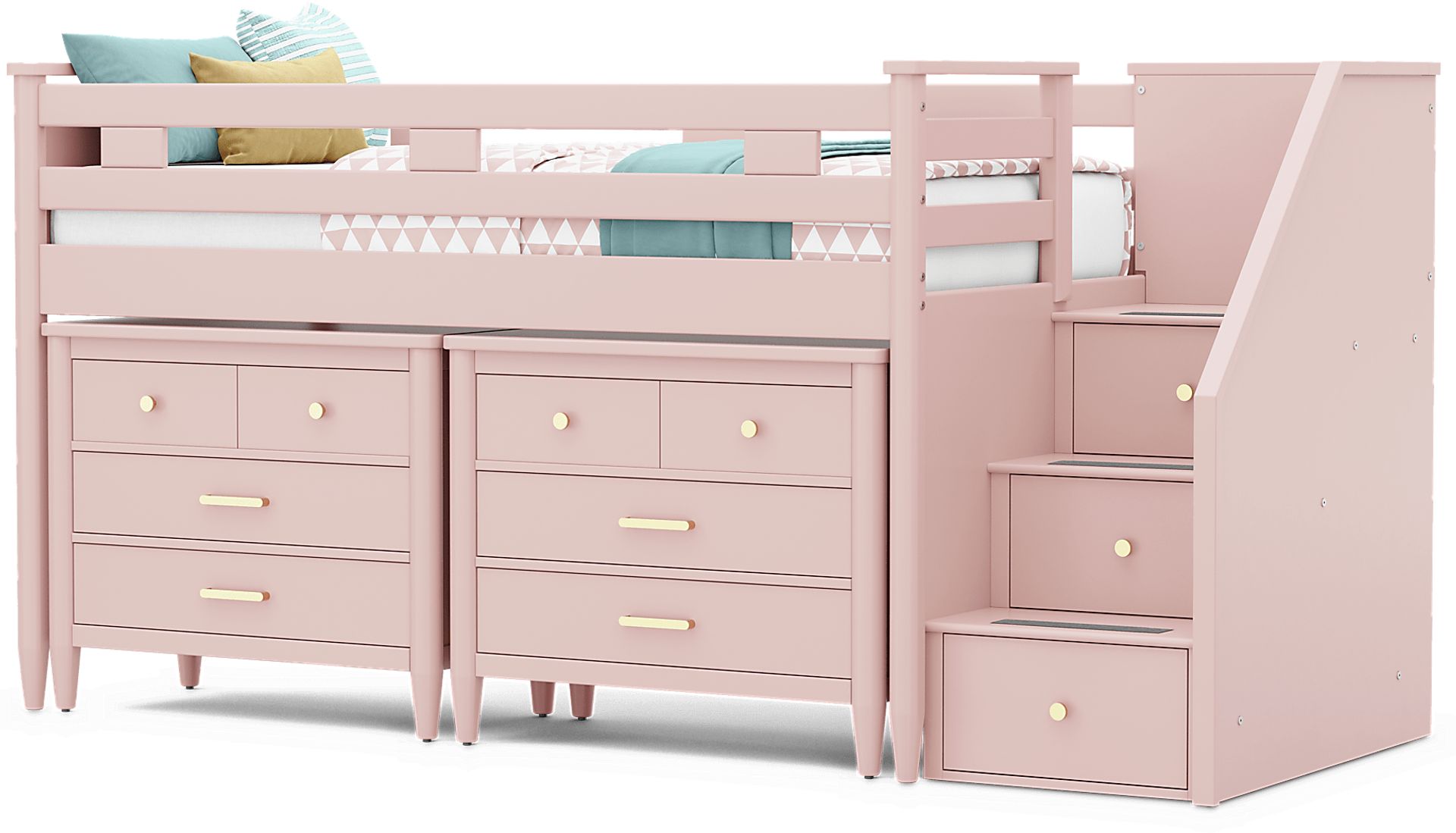 Kids Modern Colors Pink Twin Step Loft with Loft Chests - Image 4