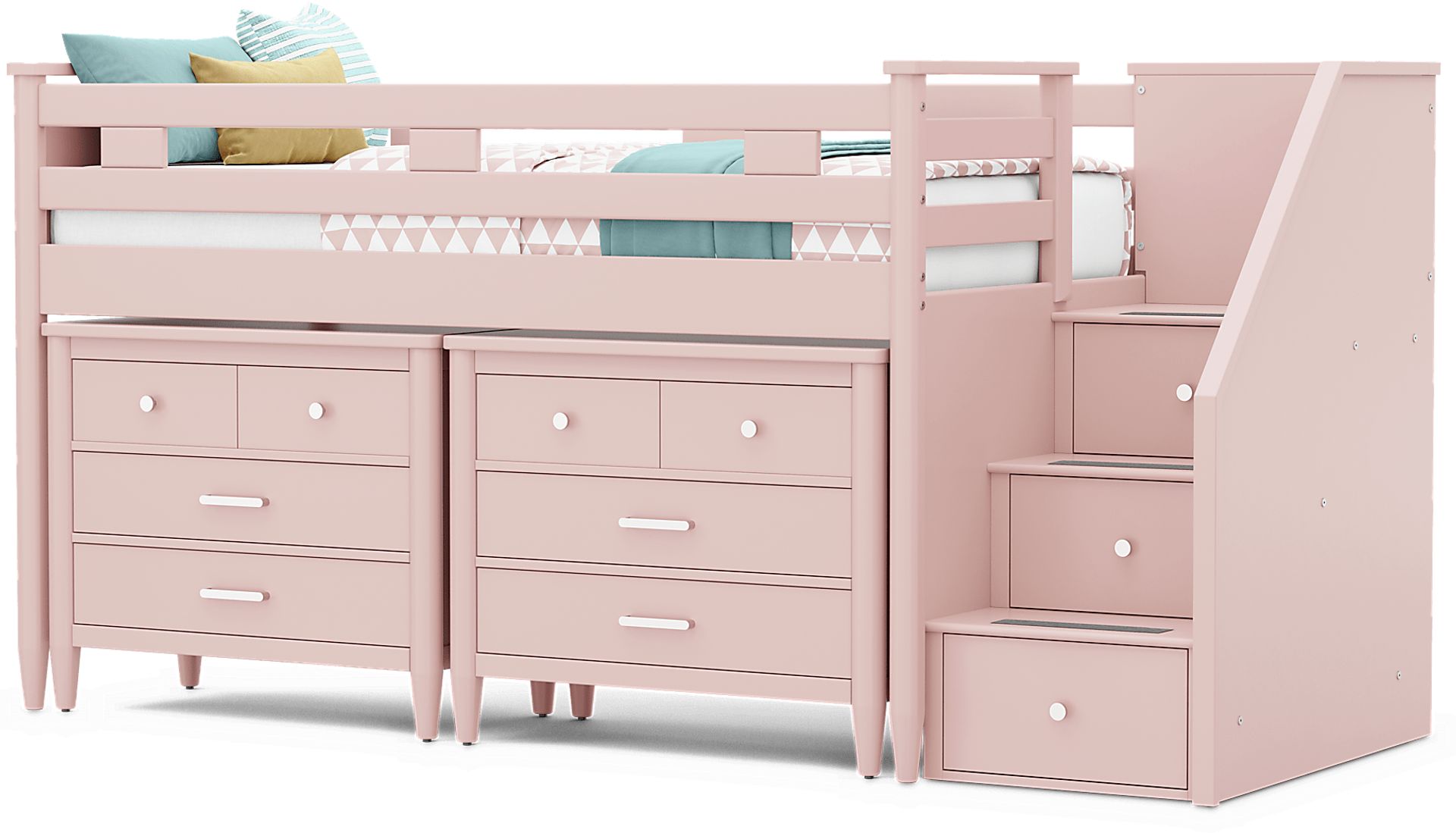 Kids Modern Colors Pink Twin Step Loft with Loft Chests - Image 1