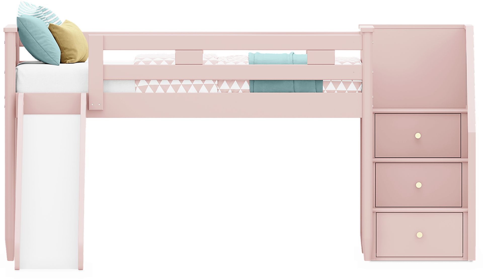 Kids Modern Colors Pink Twin Step Loft with Slide - Image 2