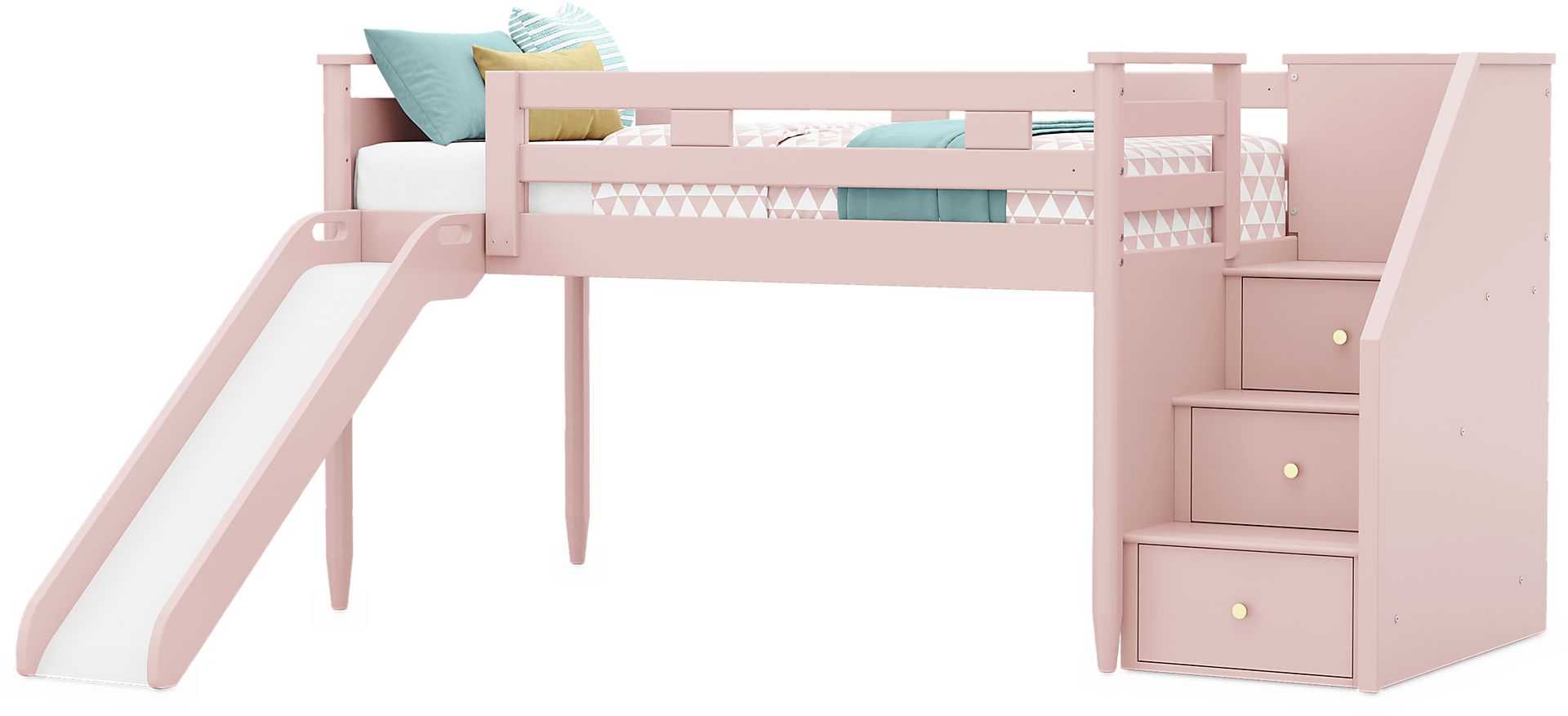 Kids Modern Colors Pink Twin Step Loft with Slide - Image 3