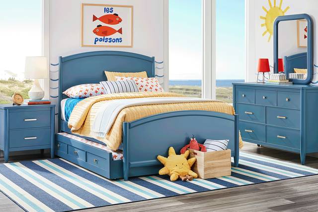 Kids Modern Colors Slate Blue Full Panel Bed - Thumbnail - Image 2