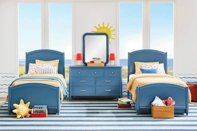 Kids Modern Colors Slate Blue Twin Panel Bedroom - Thumbnail - Image 1