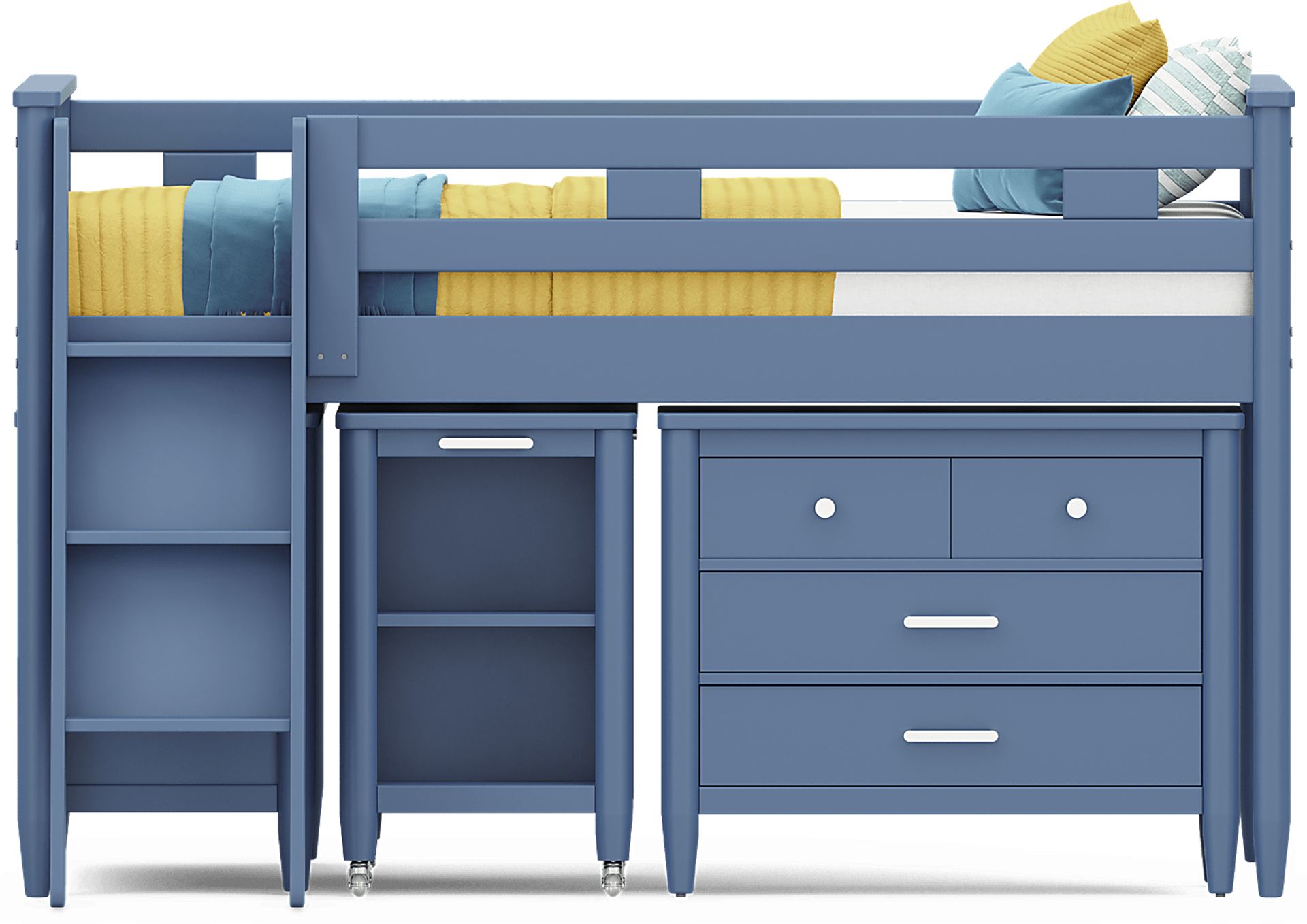 Kids Modern Colors Slate Blue Full Loft Bed with Loft Chest, Bookcase and Desk - Image 2