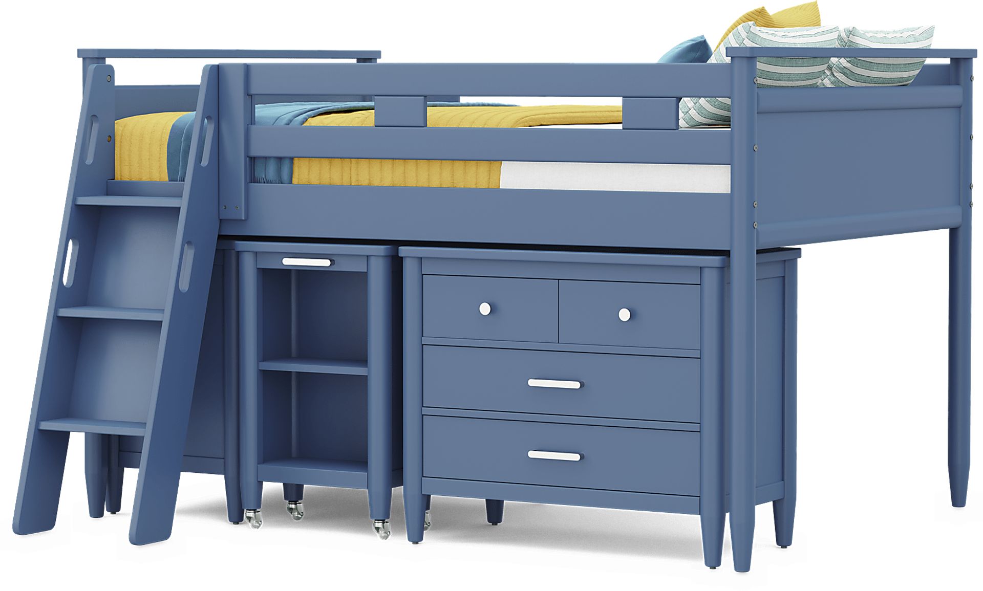 Kids Modern Colors Slate Blue Full Loft Bed with Loft Chest, Bookcase and Desk - Image 3