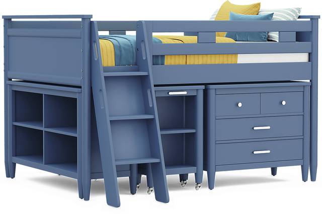 Kids Modern Colors Slate Blue Full Loft Bed with Loft Chest, Bookcase and Desk - Thumbnail - Image 1