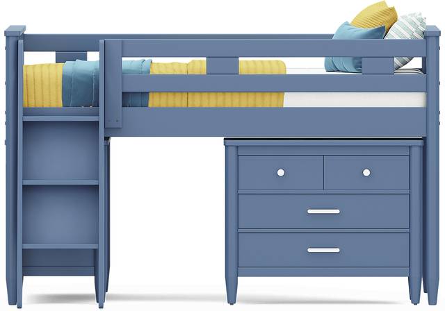 Kids Modern Colors Slate Blue Full Loft with Loft Chest and Bookcase - Thumbnail - Image 2