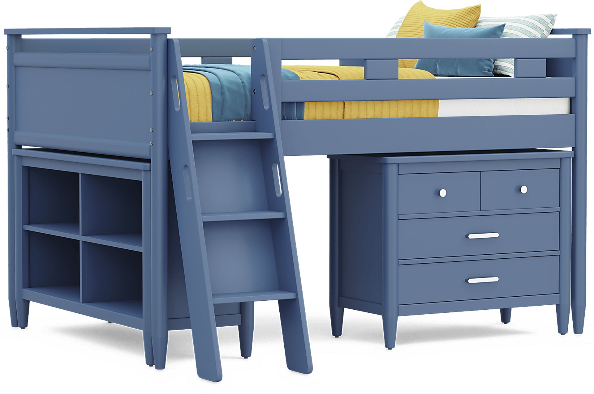 Kids Modern Colors Slate Blue Full Loft with Loft Chest and Bookcase - Image 1