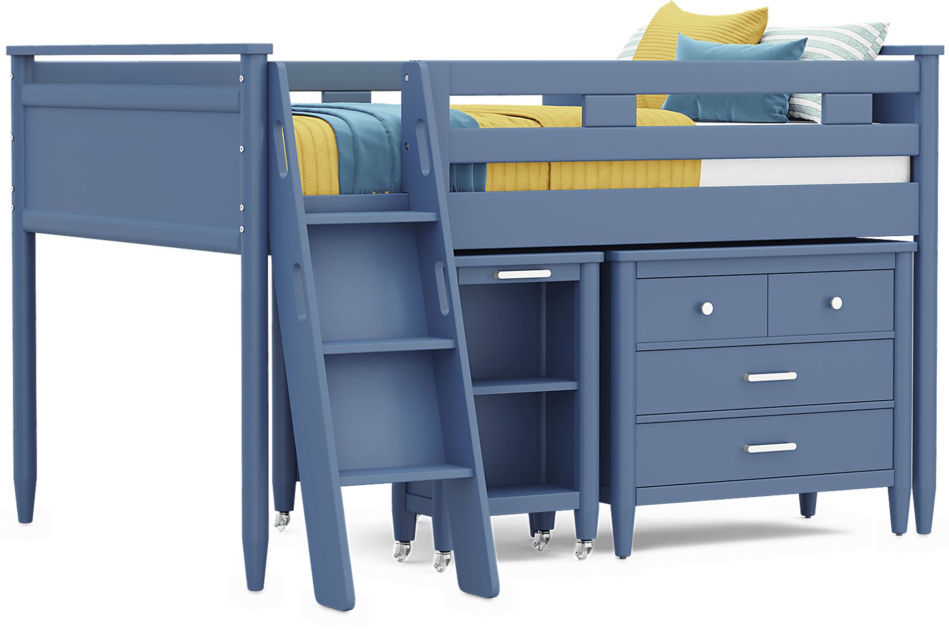 Kids Modern Colors Slate Blue Full Loft with Loft Chest and Desk - Image 1