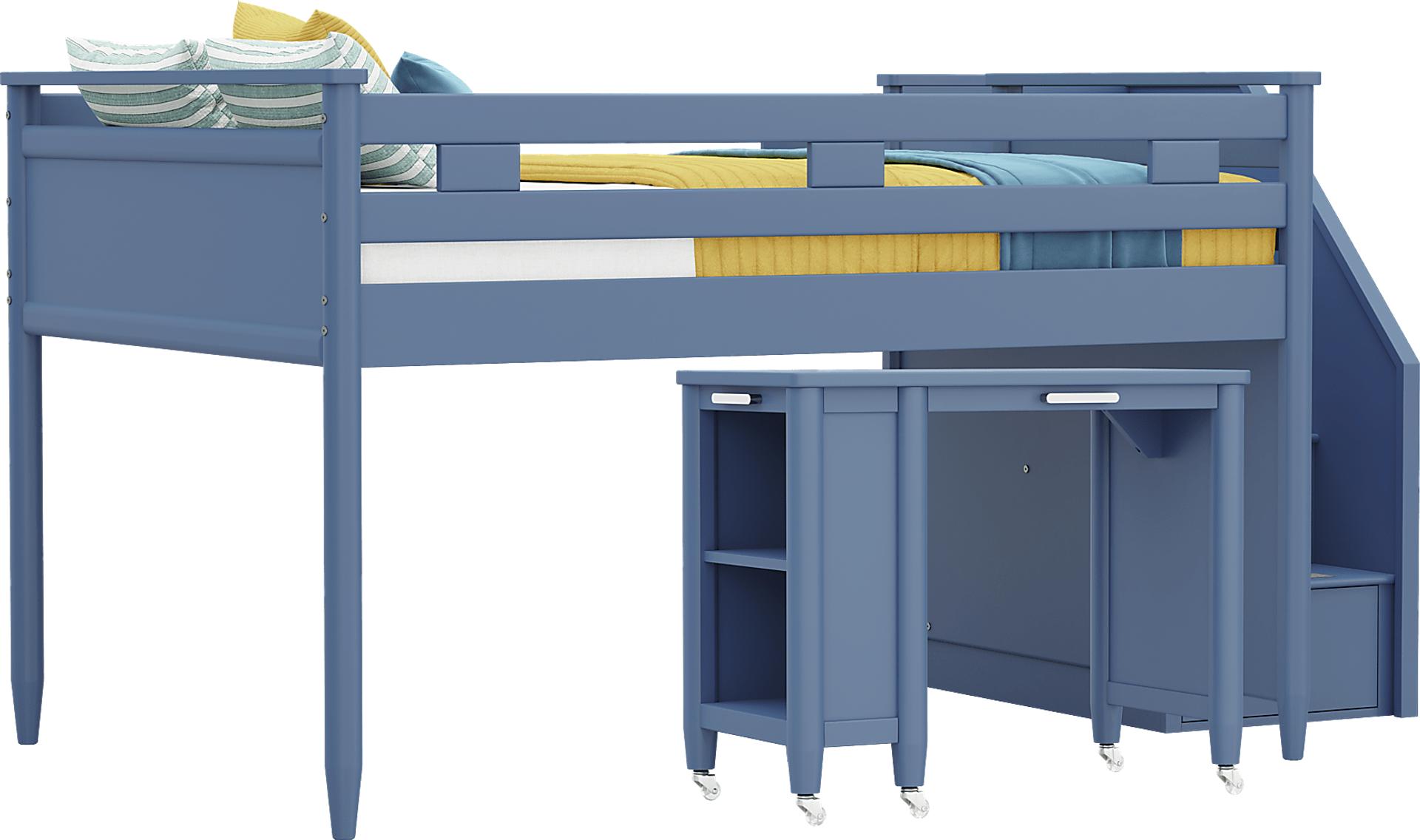 Kids Modern Colors Slate Blue Full Step Loft with Desk