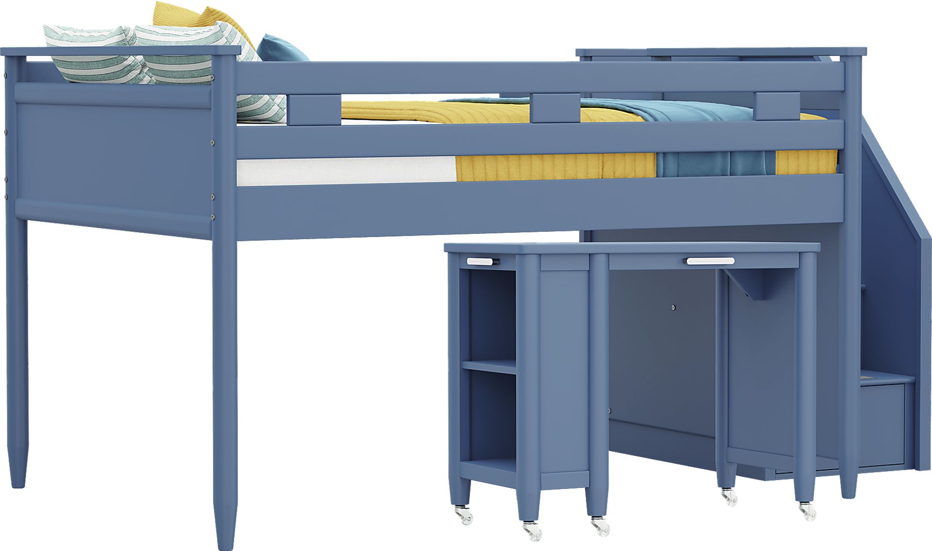 Kids Modern Colors Slate Blue Full Step Loft with Desk - Image 1