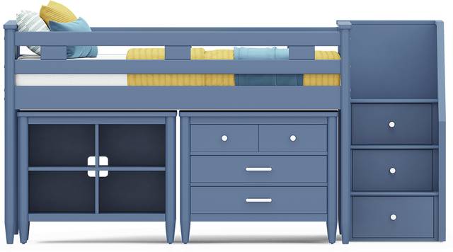 Kids Modern Colors Slate Blue Full Step Loft with Loft Chest and Bookcase - Thumbnail - Image 3