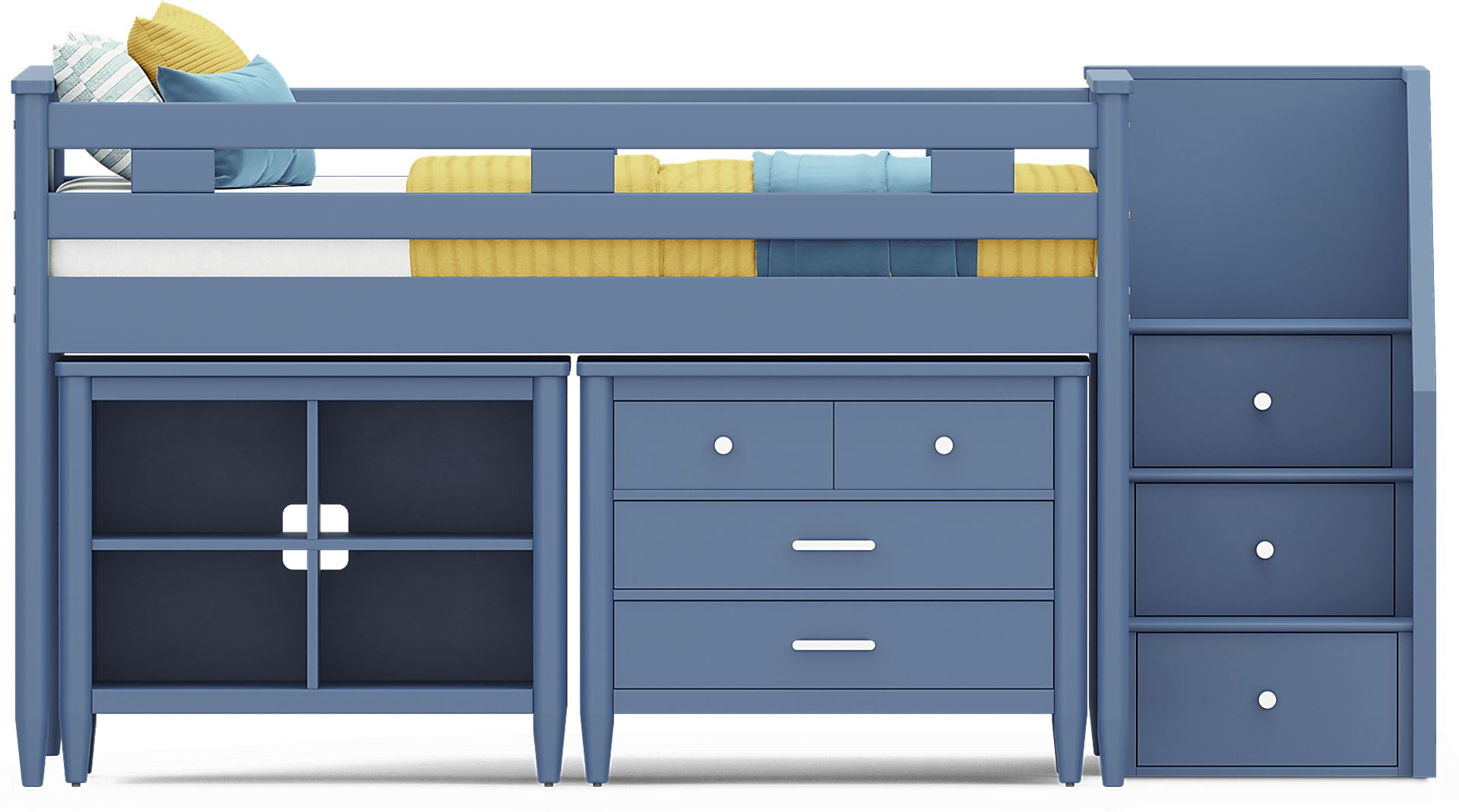 Kids Modern Colors Slate Blue Full Step Loft with Loft Chest and Bookcase - Image 3