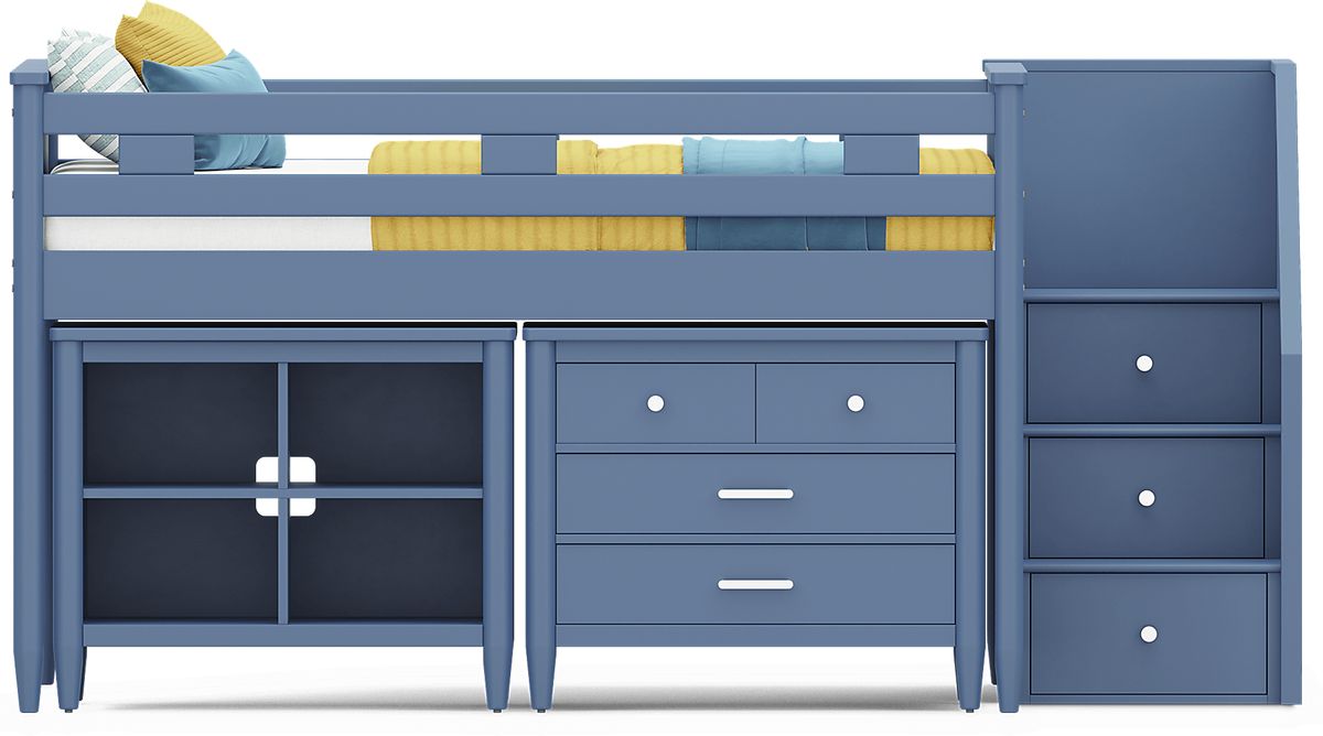 Modern Colors Slate Blue Full Step Loft with Bookcase & Chest | Rooms to Go