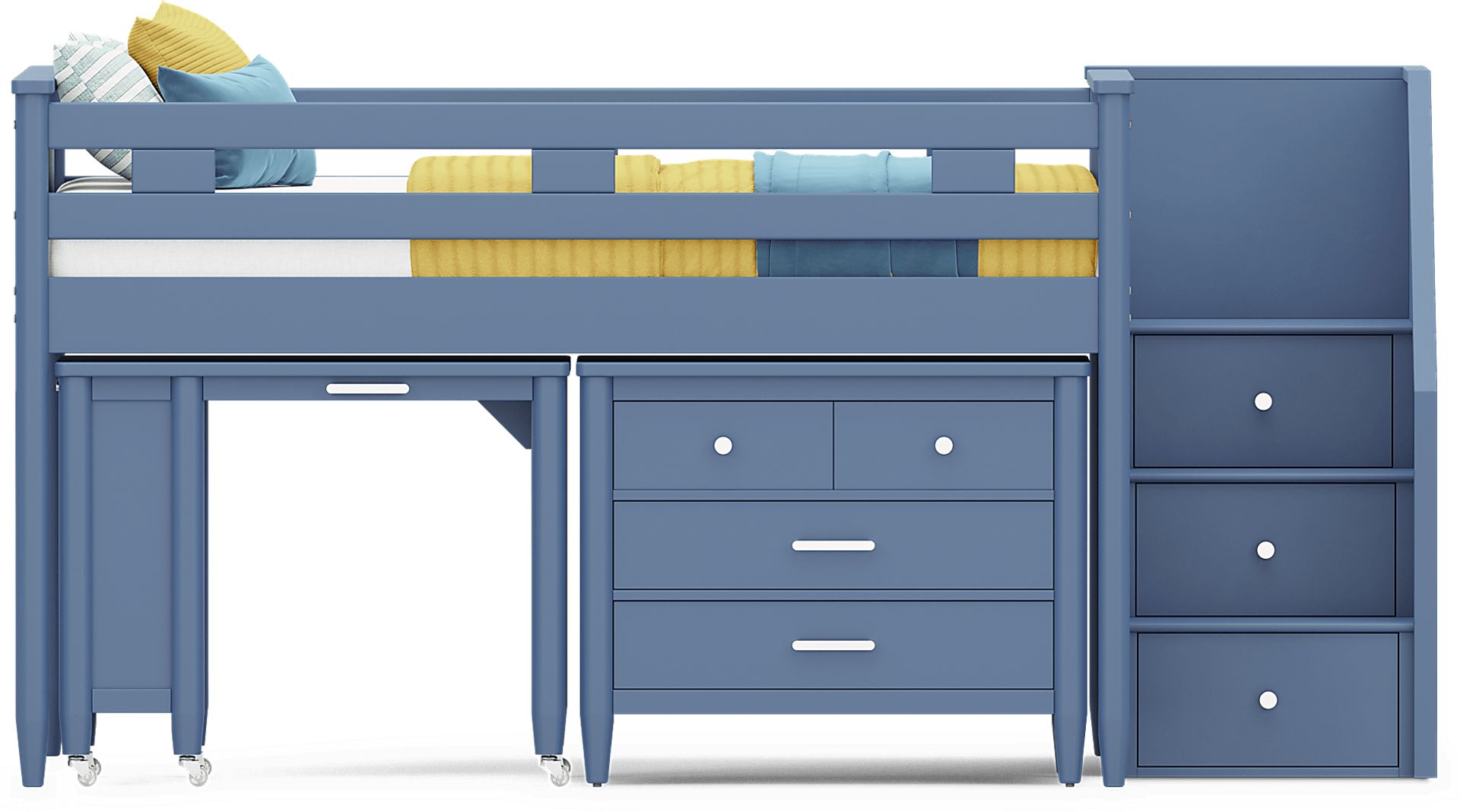 Kids Modern Colors Slate Blue Full Step Loft with Loft Chest and Desk - Image 3