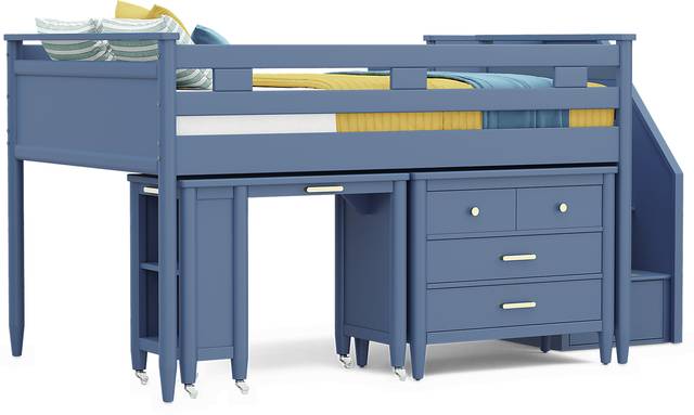 Kids Modern Colors Slate Blue Full Step Loft with Loft Chest and Desk - Thumbnail - Image 4