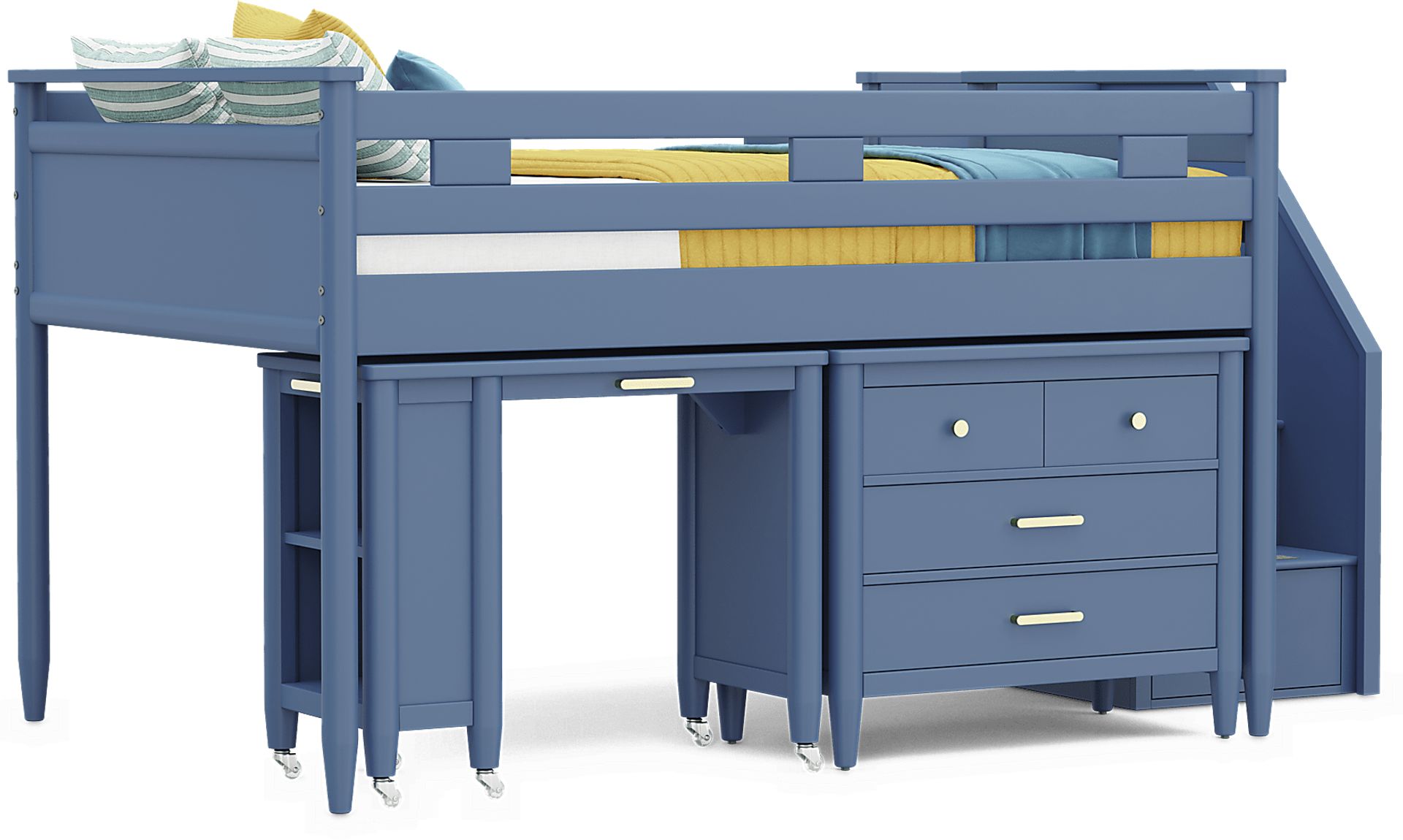 Kids Modern Colors Slate Blue Full Step Loft with Loft Chest and Desk - Image 4