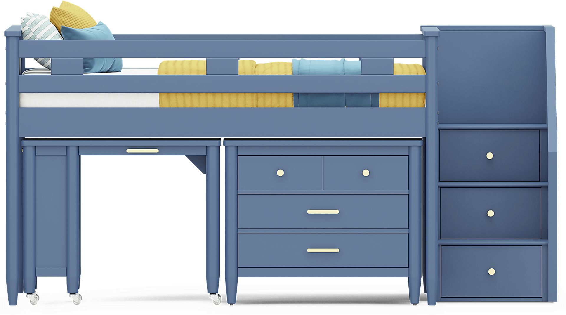 Kids Modern Colors Slate Blue Full Step Loft with Loft Chest and Desk - Image 5