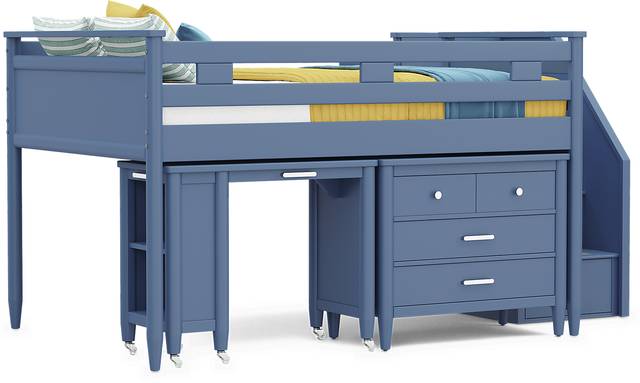 Kids Modern Colors Slate Blue Full Step Loft with Loft Chest and Desk - Thumbnail - Image 1