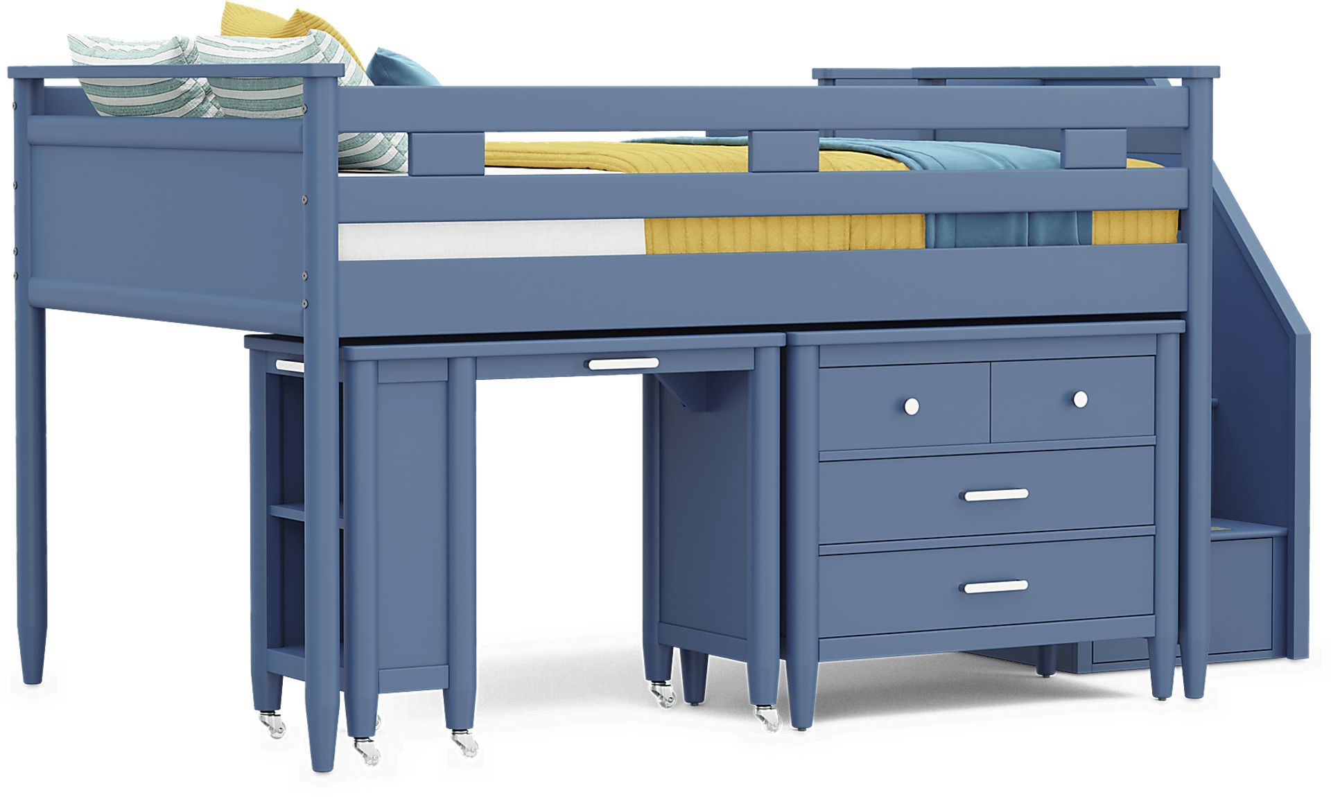 Kids Modern Colors Slate Blue Full Step Loft with Loft Chest and Desk - Image 1