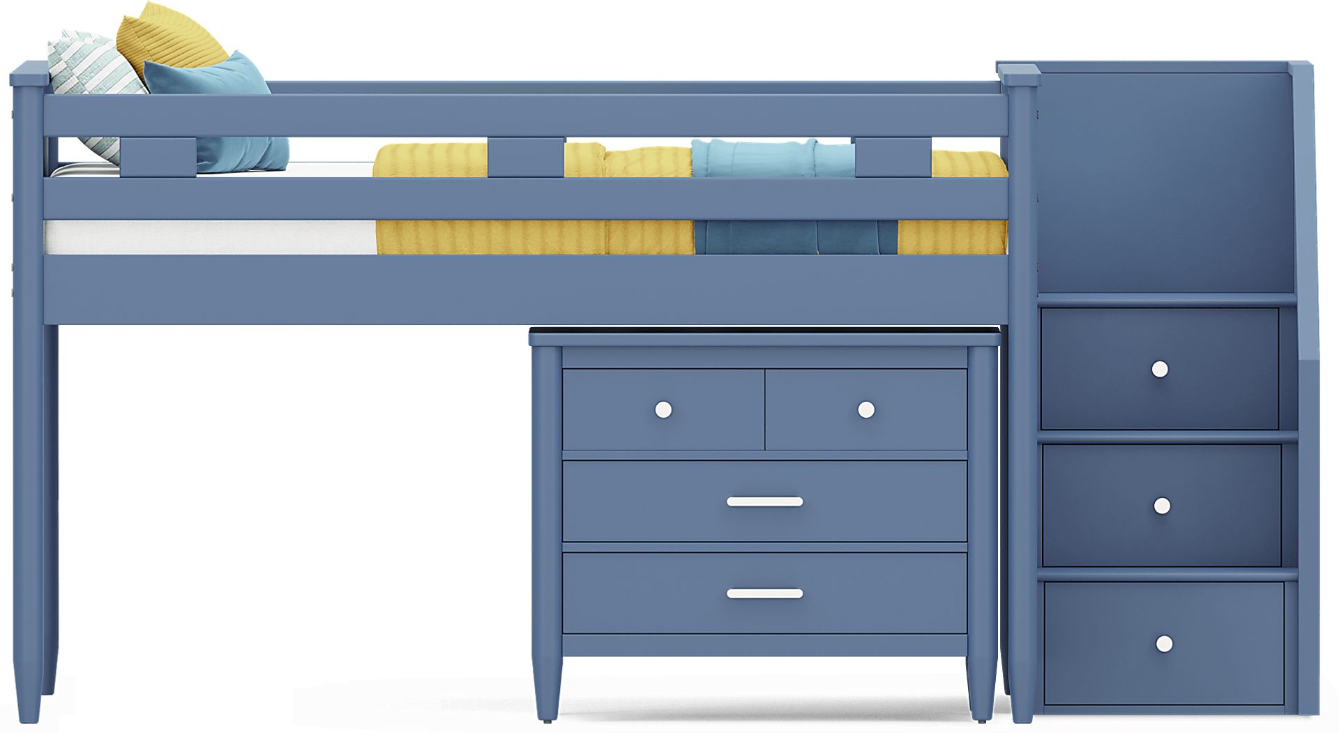 Kids Modern Colors Slate Blue Full Step Loft with Loft Chest - Image 3