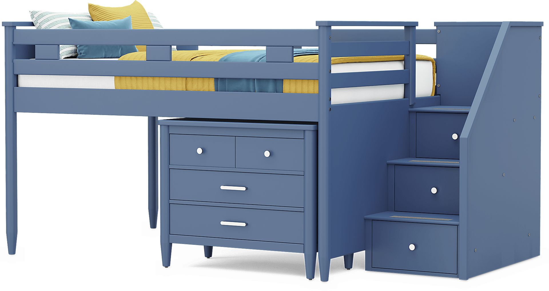 Kids Modern Colors Slate Blue Full Step Loft with Loft Chest - Image 4