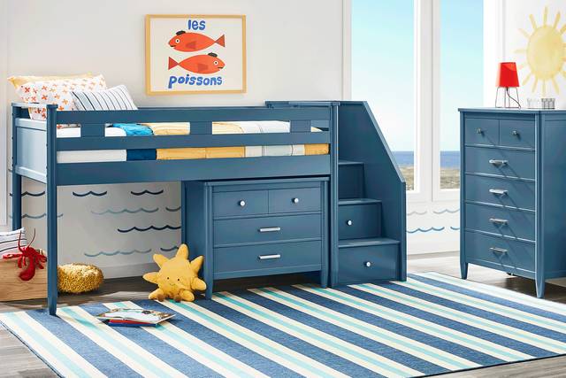 Kids Modern Colors Slate Blue Full Step Loft with Loft Chest - Thumbnail - Image 2