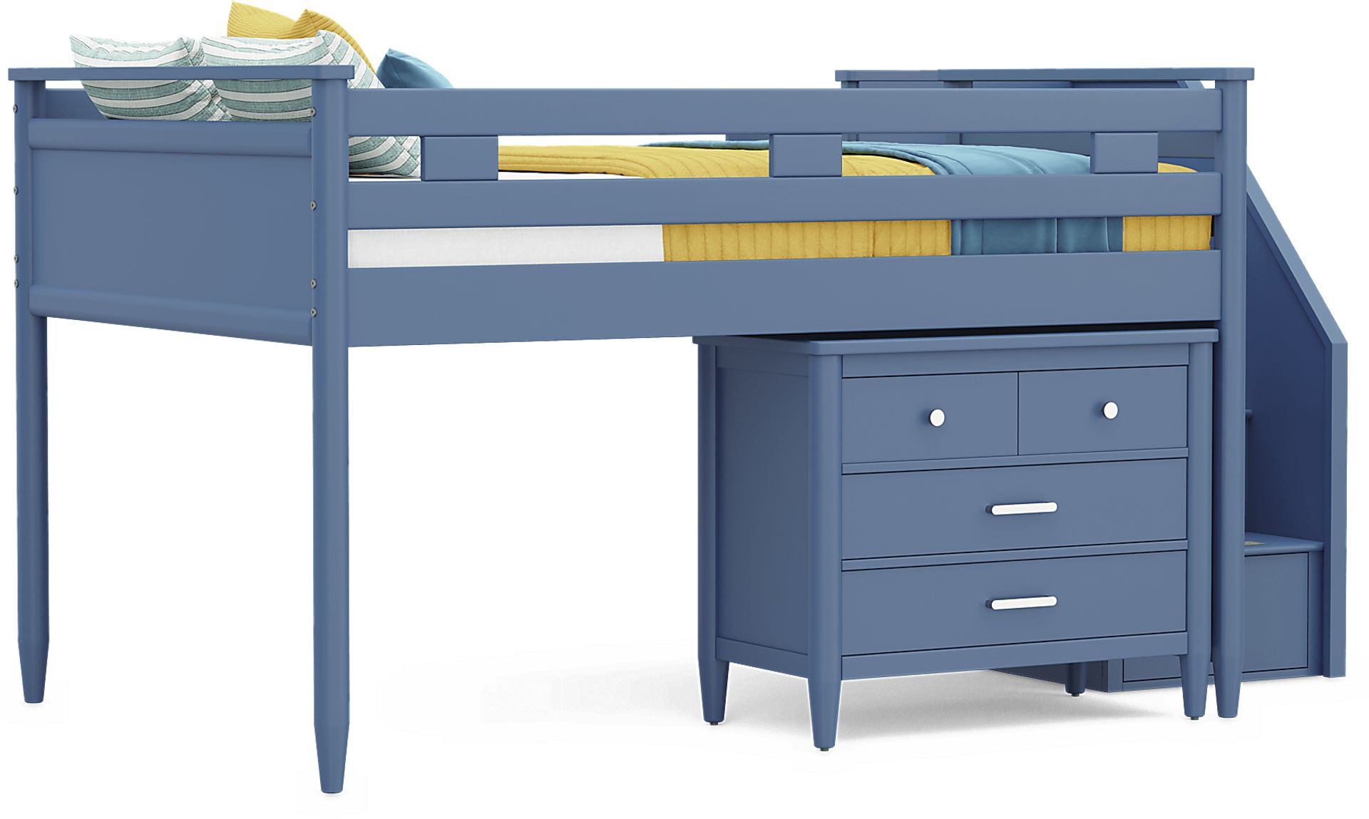 Kids Modern Colors Slate Blue Full Step Loft with Loft Chest - Image 1
