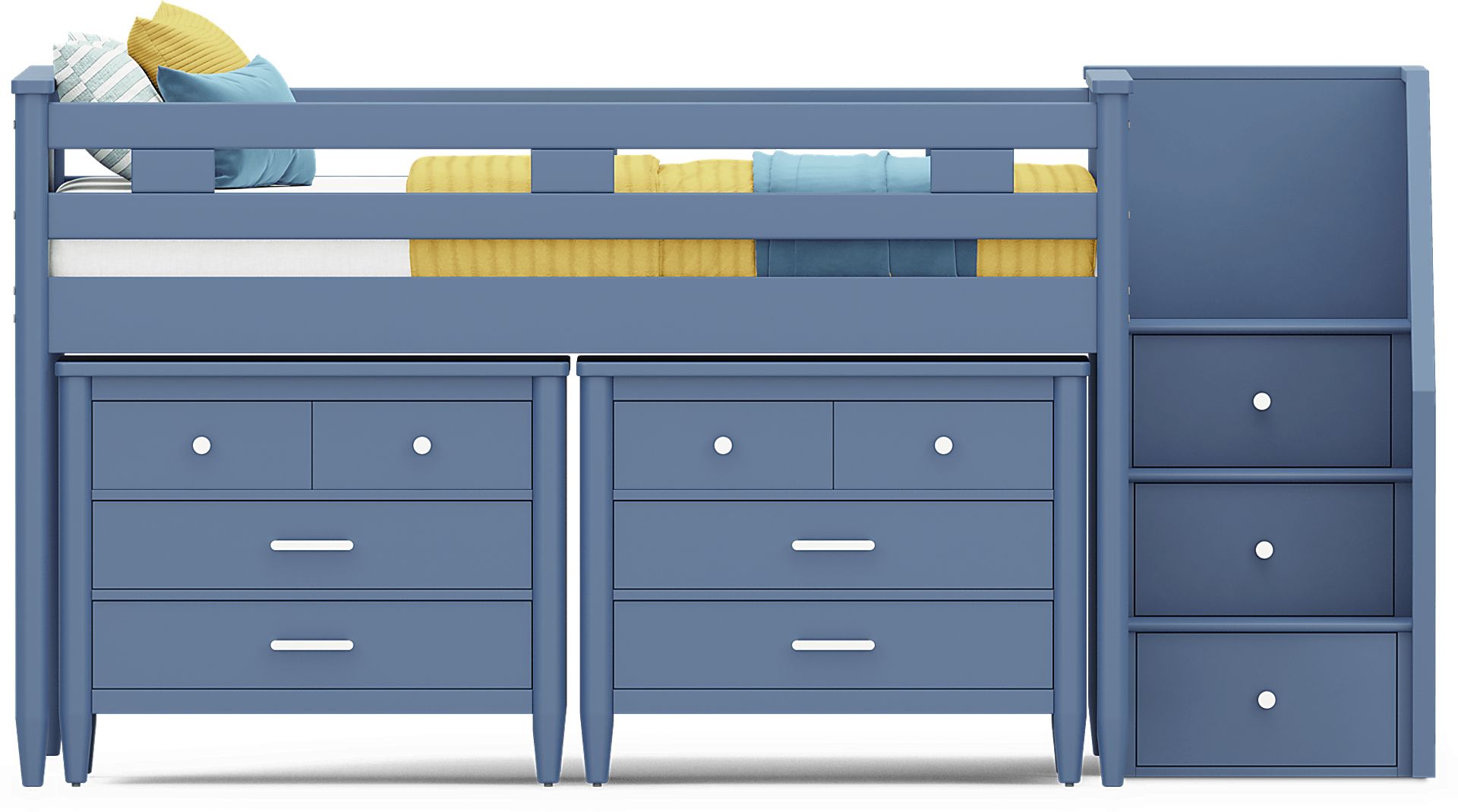Kids Modern Colors Slate Blue Full Step Loft with Loft Chests - Image 2