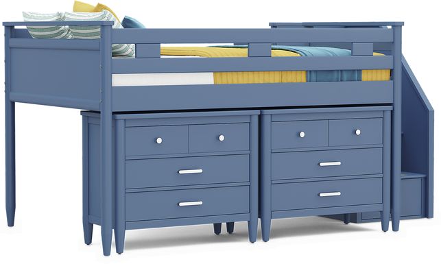 Kids Modern Colors Slate Blue Full Step Loft with Loft Chests