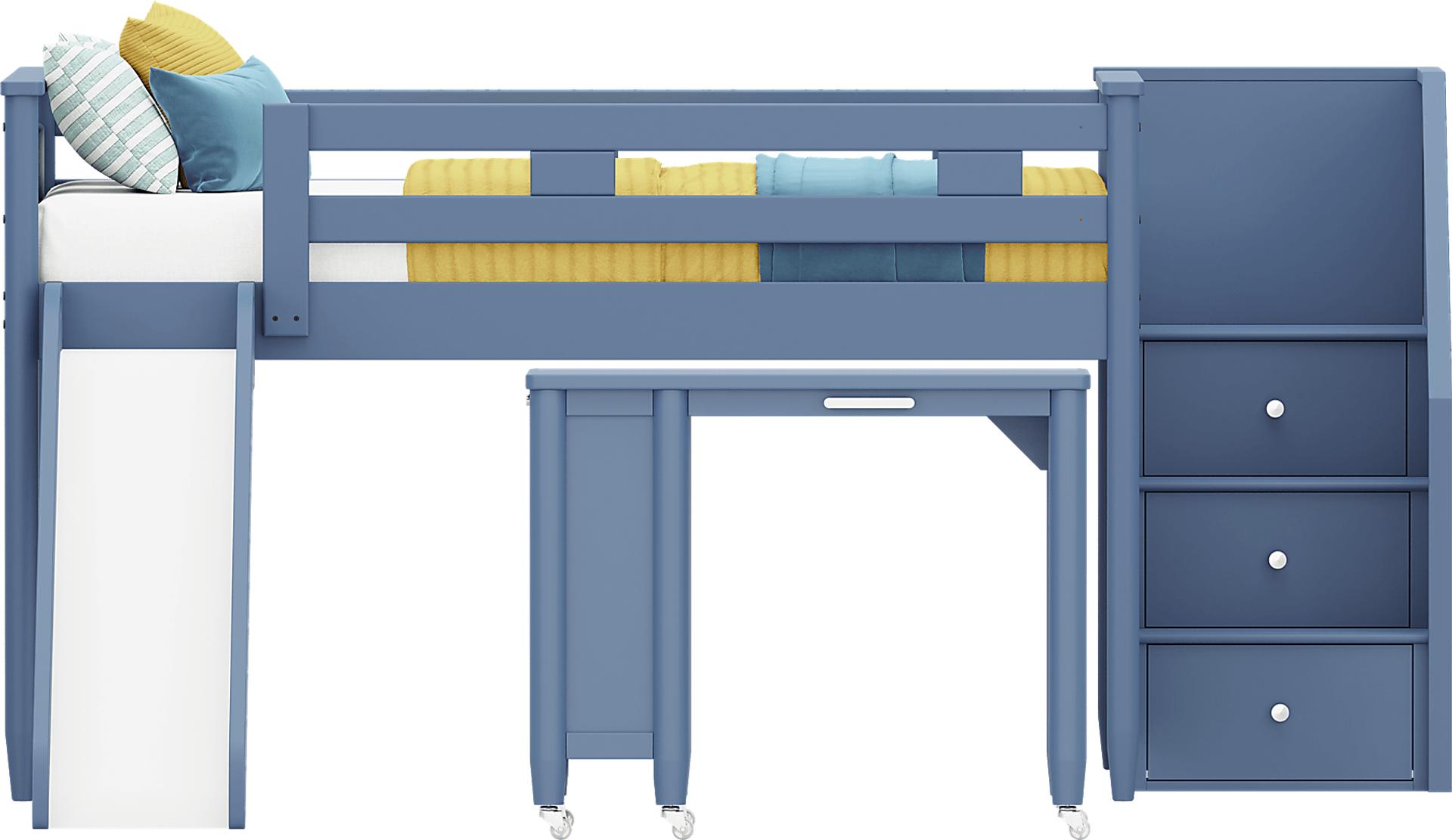 Kids Modern Colors Slate Blue Full Step Loft with Slide and Desk